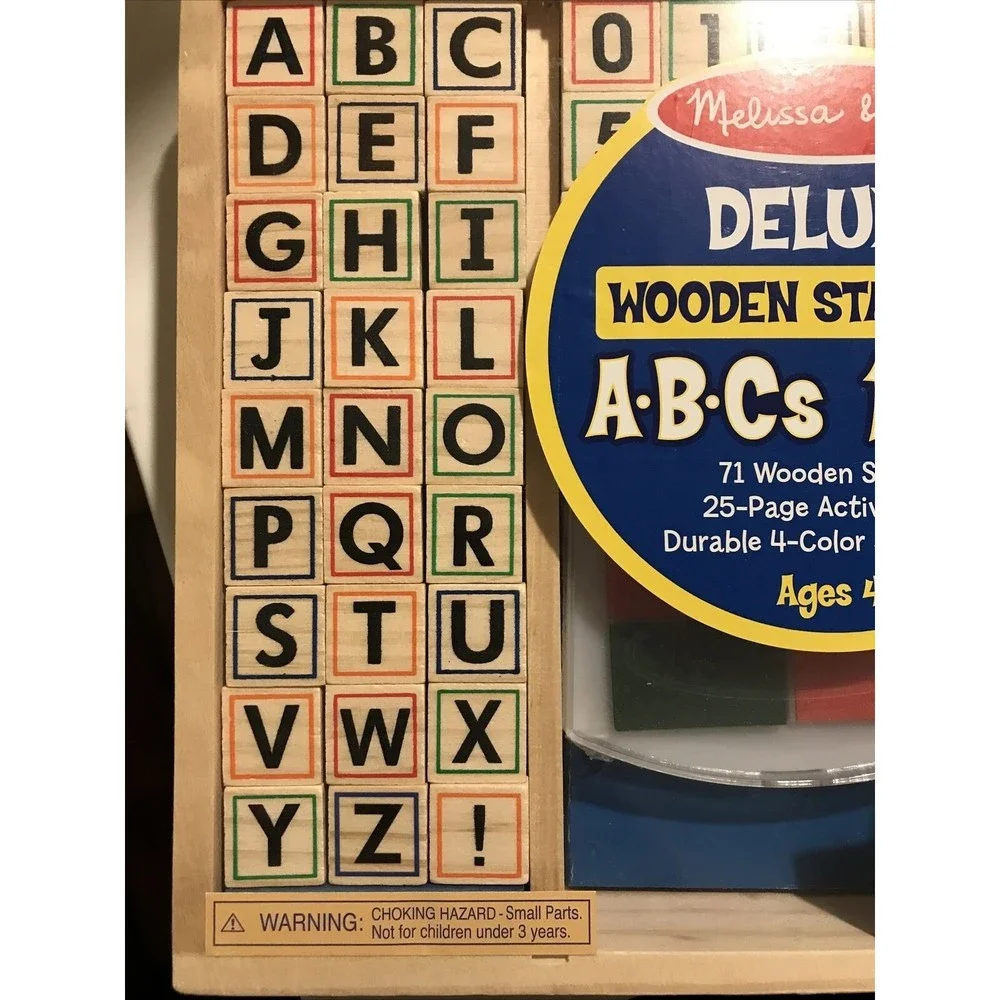 Melissa & Doug Deluxe Wooden Stamp Set Stamp Pad Activity Pad Stampers ABCs 123s - Picture 6 of 8